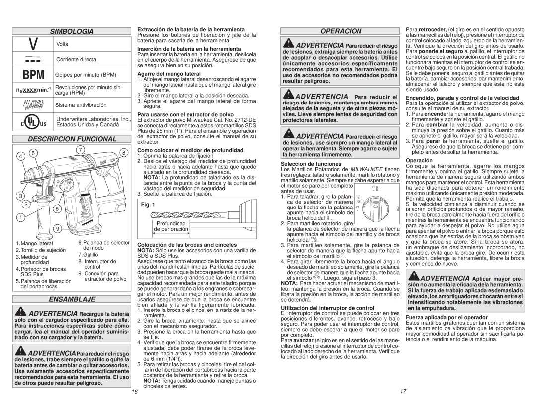 Milwaukee 2712-20 manual Simbología, Descripcion Funcional, Ensamblaje, Operacion 