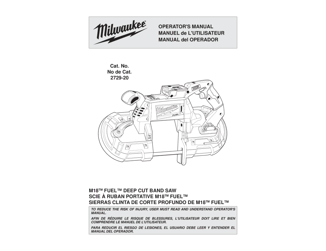 Milwaukee 2729-20 manual Operators Manual 