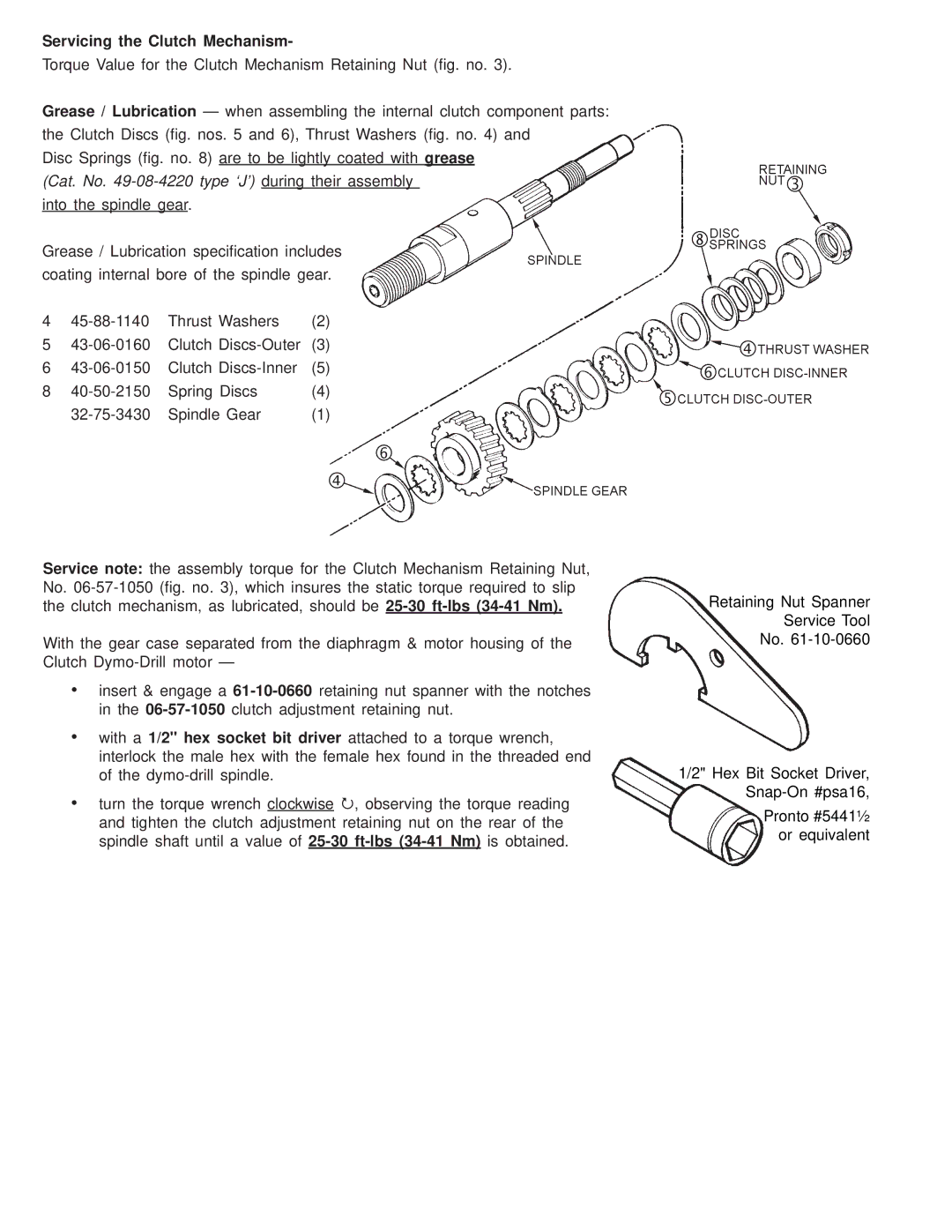 Milwaukee 4005-55 manual Servicing the Clutch Mechanism, Cat. No -08-4220 type ‘J’ during their assembly 