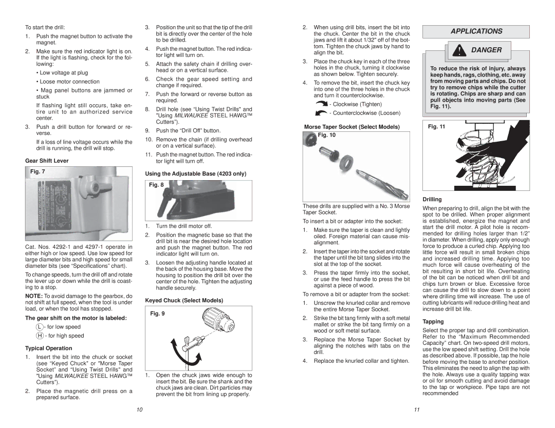 Milwaukee 4210-1, 4208-1, 4203, 4292-1, 4262-1, 4253-1, 4297-1, 4206-1, 4204-1, 4202 manual Applications 