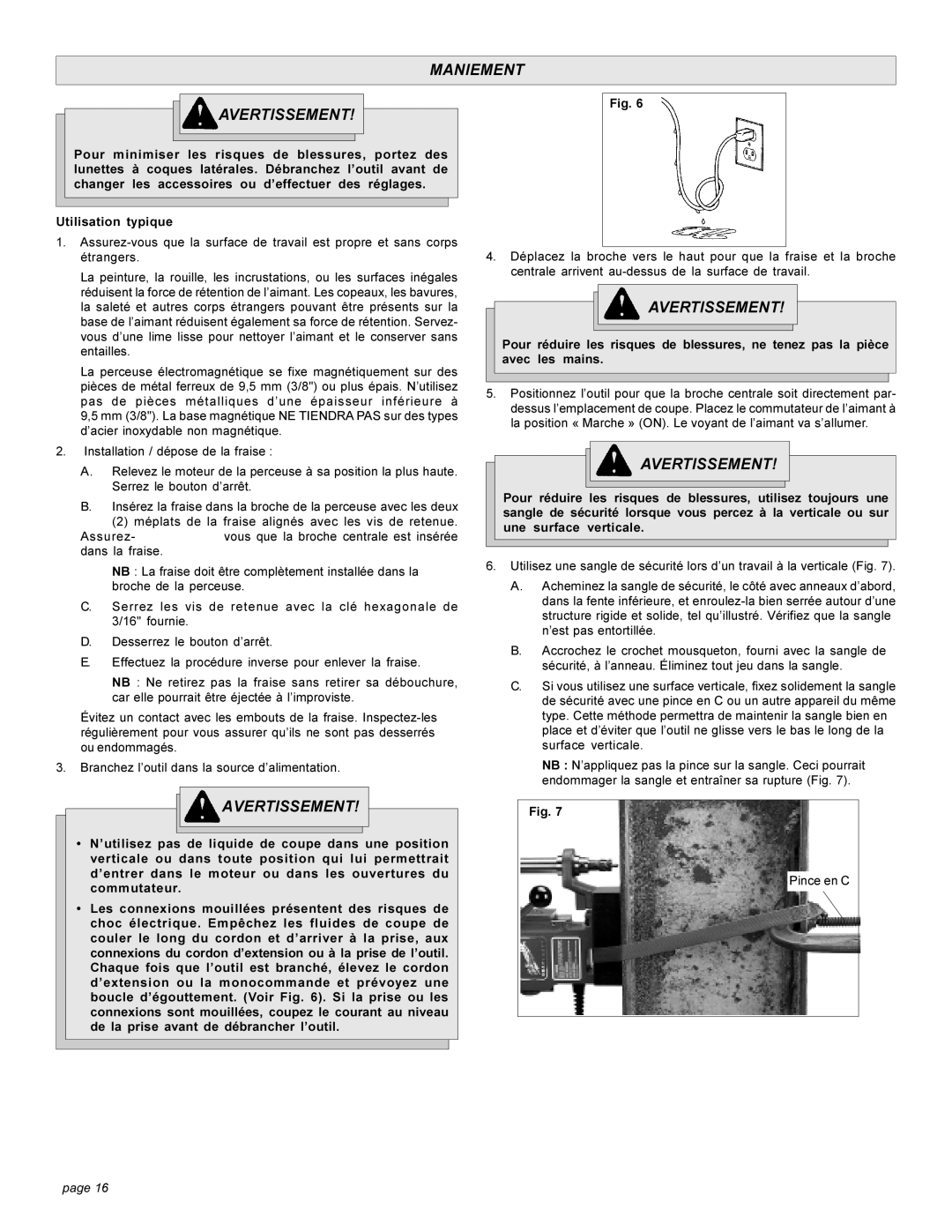 Milwaukee 4270-20 manual Maniement Avertissement 