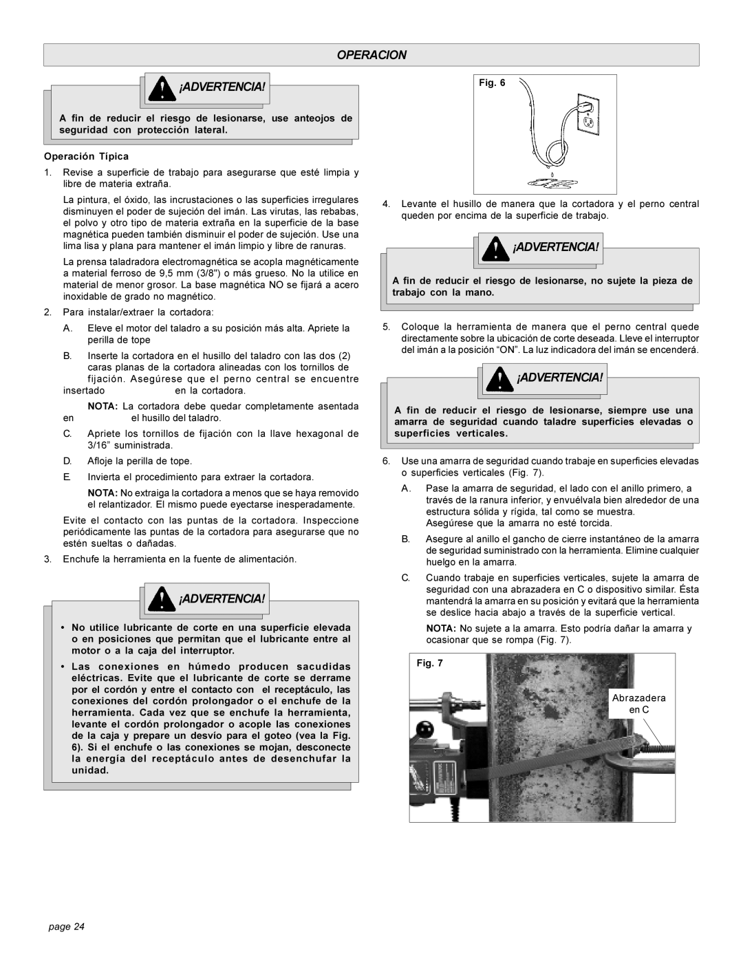 Milwaukee 4270-20 manual Operacion ¡ADVERTENCIA 