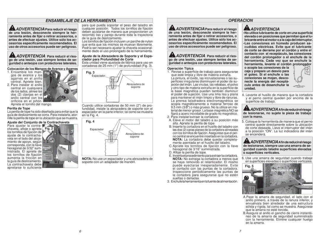 Milwaukee 4270-59A manual Ensamblaje DE LA Herramienta Operacion, Advertencia, Operación Típica, Abrazadera en C 