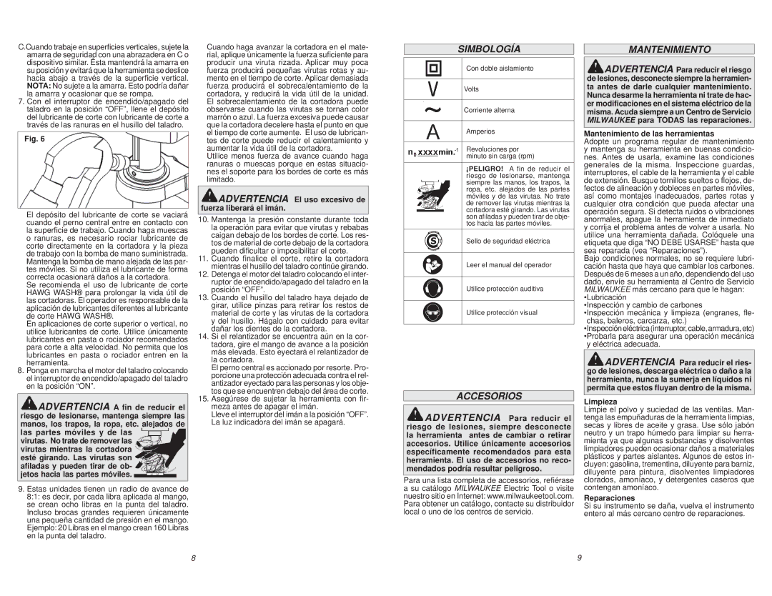 Milwaukee 4270-59A manual Simbología, Accesorios 