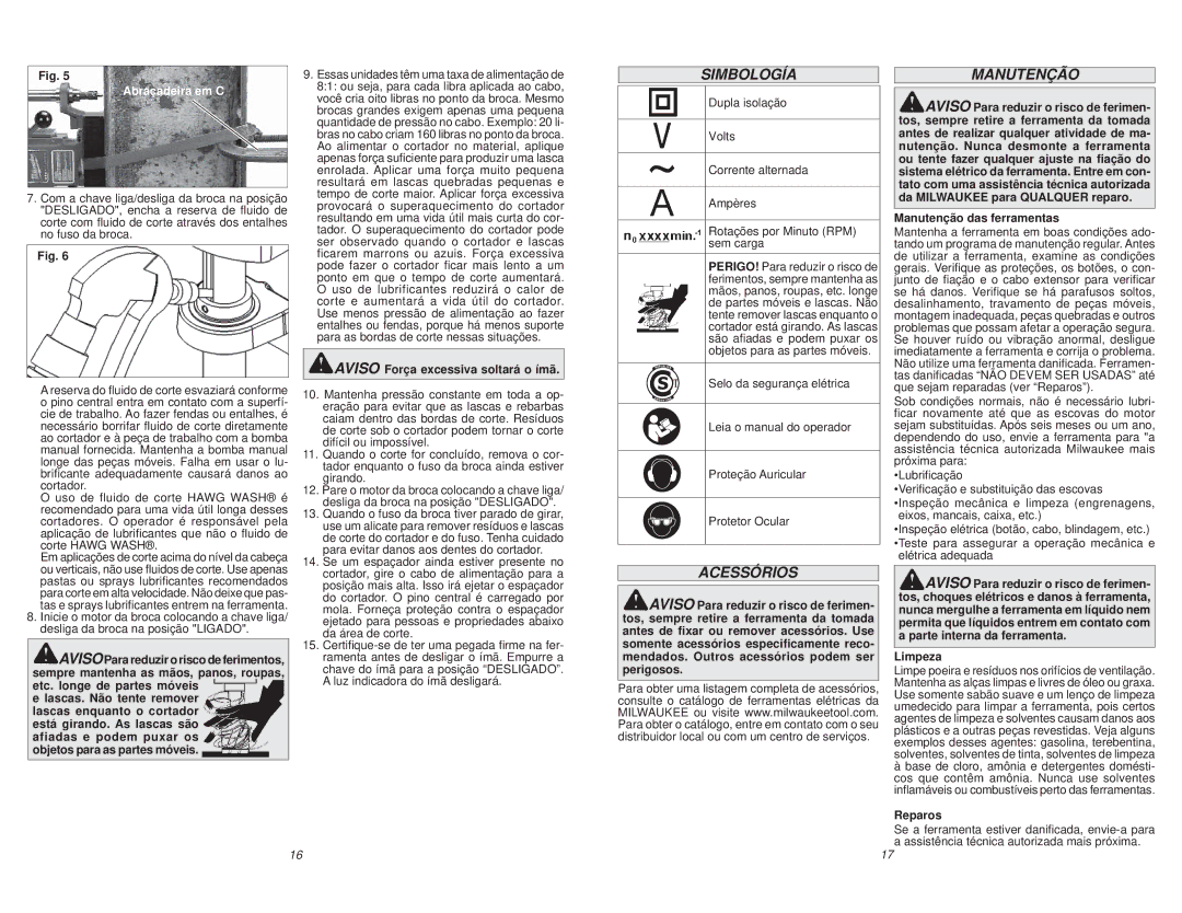 Milwaukee 4270-59A manual Acessórios, Manutenção, Abraçadeira em C 