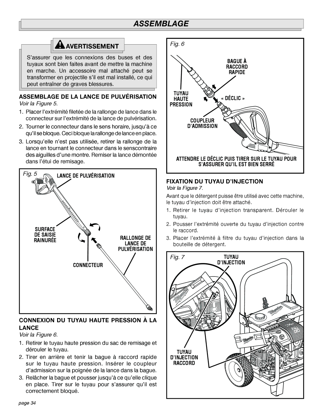 Milwaukee 4555-22 manual Assemblage DE LA Lance DE Pulvérisation 