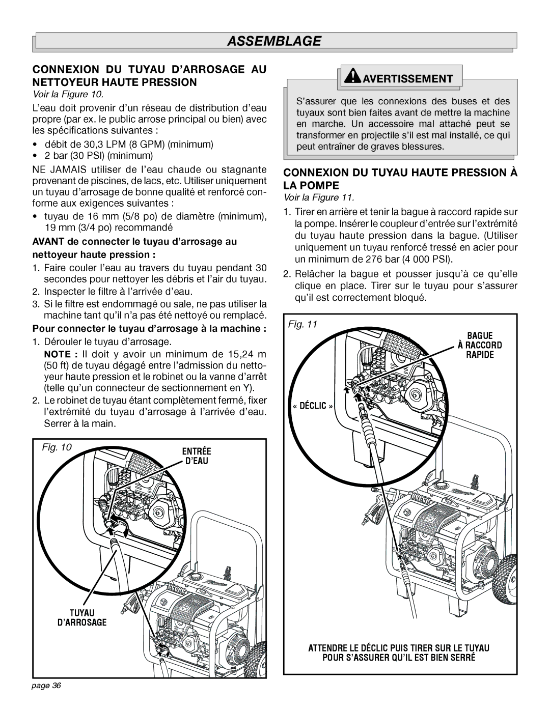 Milwaukee 4555-22 manual Connexion DU Tuyau Haute Pression À, LA Pompe 