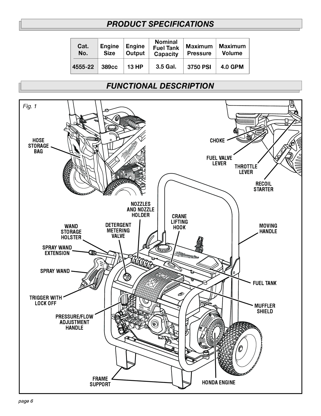 Milwaukee 4555-22 manual Product Specifications, Functional Description, Size Output 