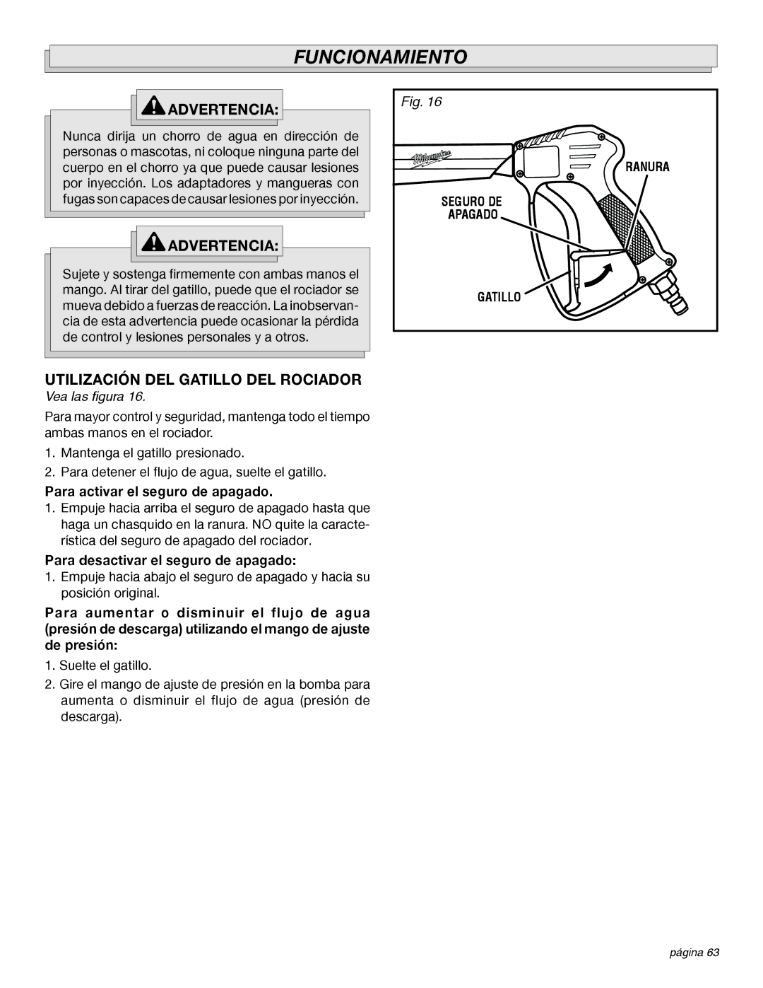 Milwaukee 4555-22 manual Utilización DEL Gatillo DEL Rociador, Vea las figura 