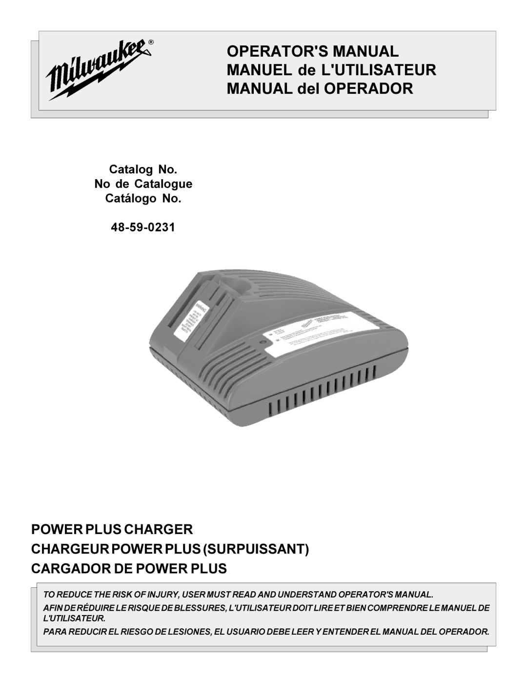 Milwaukee 48-59-0231 manual Operators Manual, Manuel de Lutilisateur Manual del Operador 