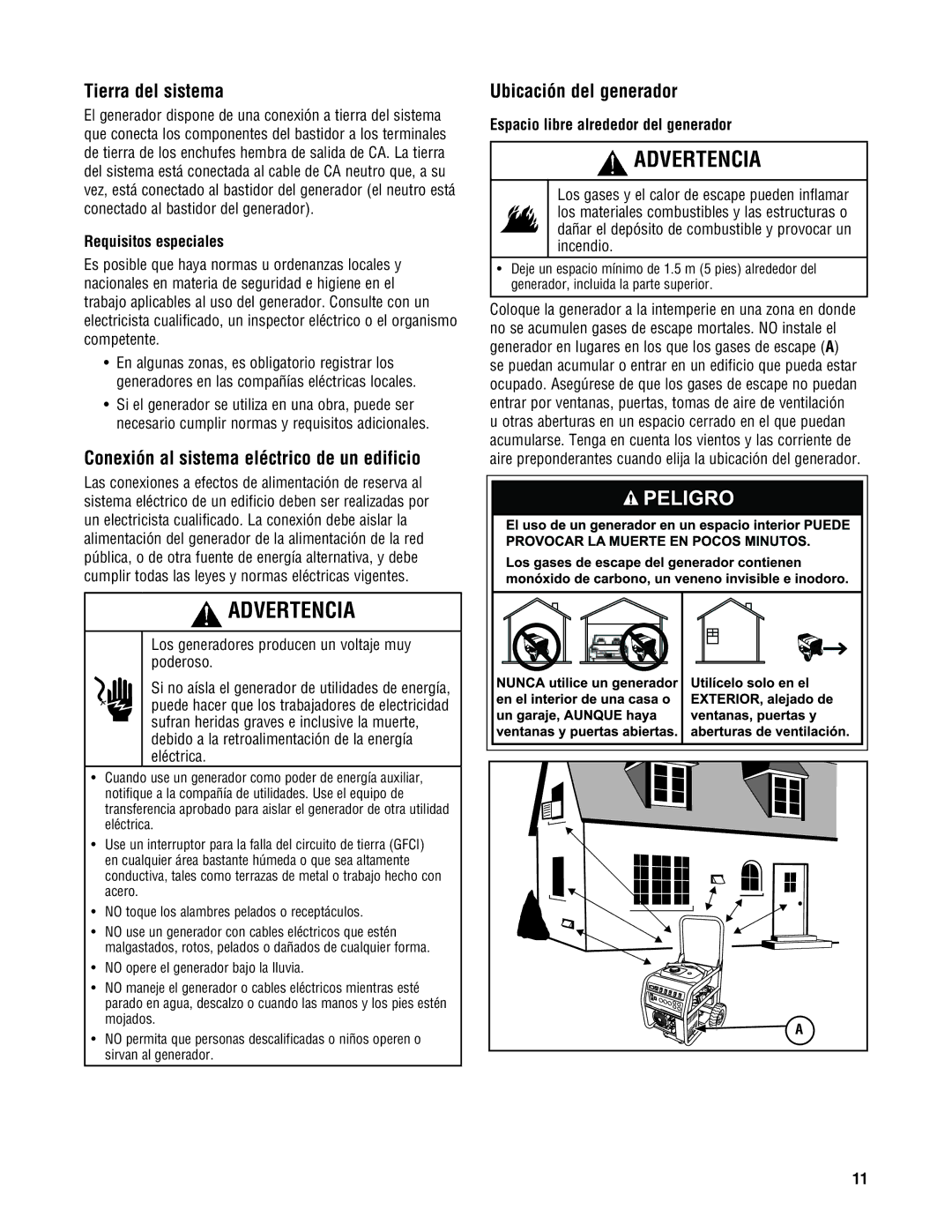 Milwaukee 4960-24, 4970-24 Tierra del sistema, Conexión al sistema eléctrico de un edificio, Ubicación del generador 