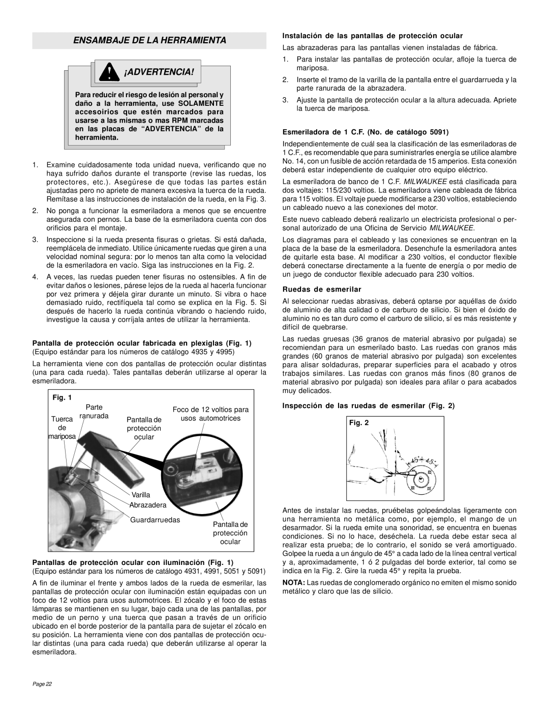 Milwaukee 4991, 5051, 5091, 4995, 4935, 4931 manual Ensambaje DE LA Herramienta ¡ADVERTENCIA 