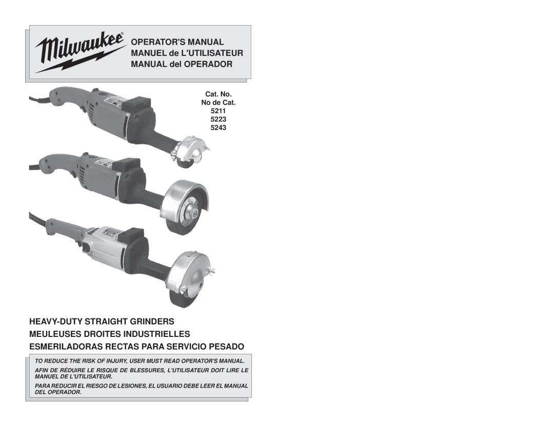 Milwaukee 5223, 5211, 5243 manual Operators Manual 