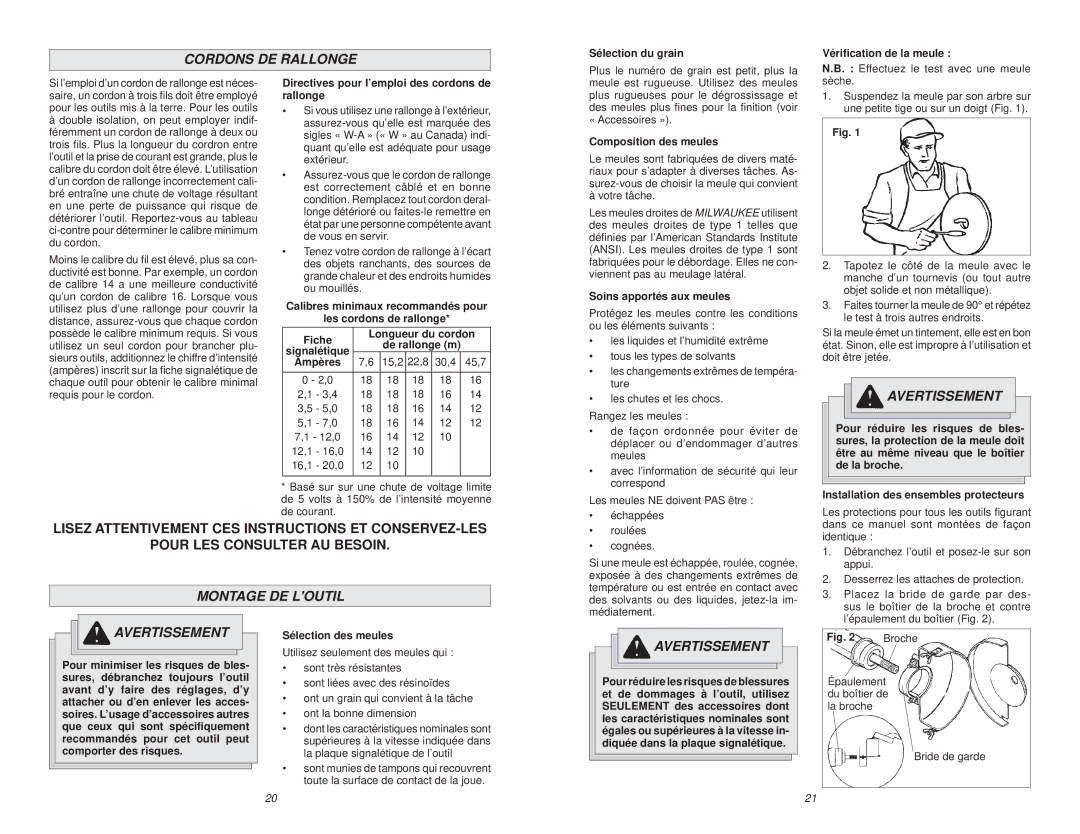 Milwaukee 5243, 5211, 5223 manual Cordons DE Rallonge, Montage DE Loutil 