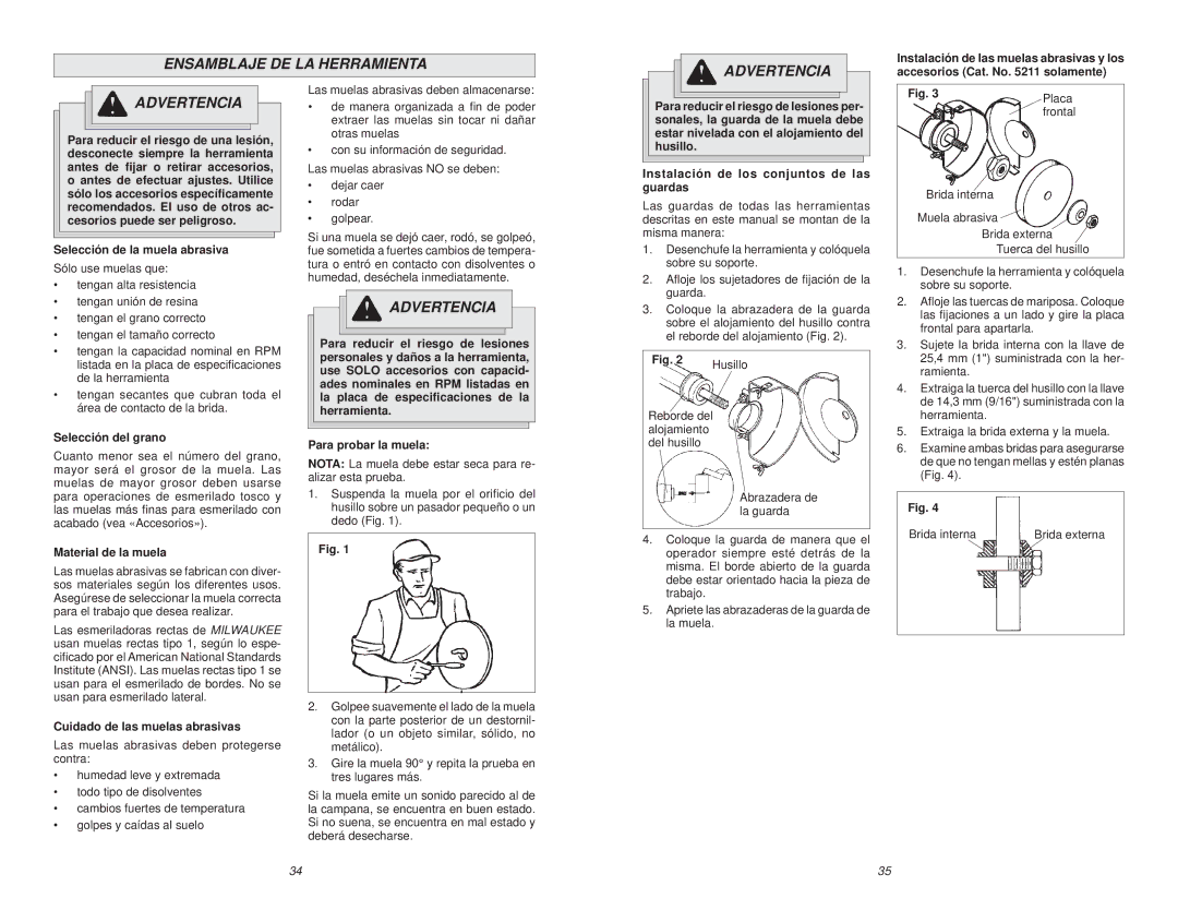 Milwaukee 5211, 5223, 5243 manual Ensamblaje DE LA Herramienta Advertencia 