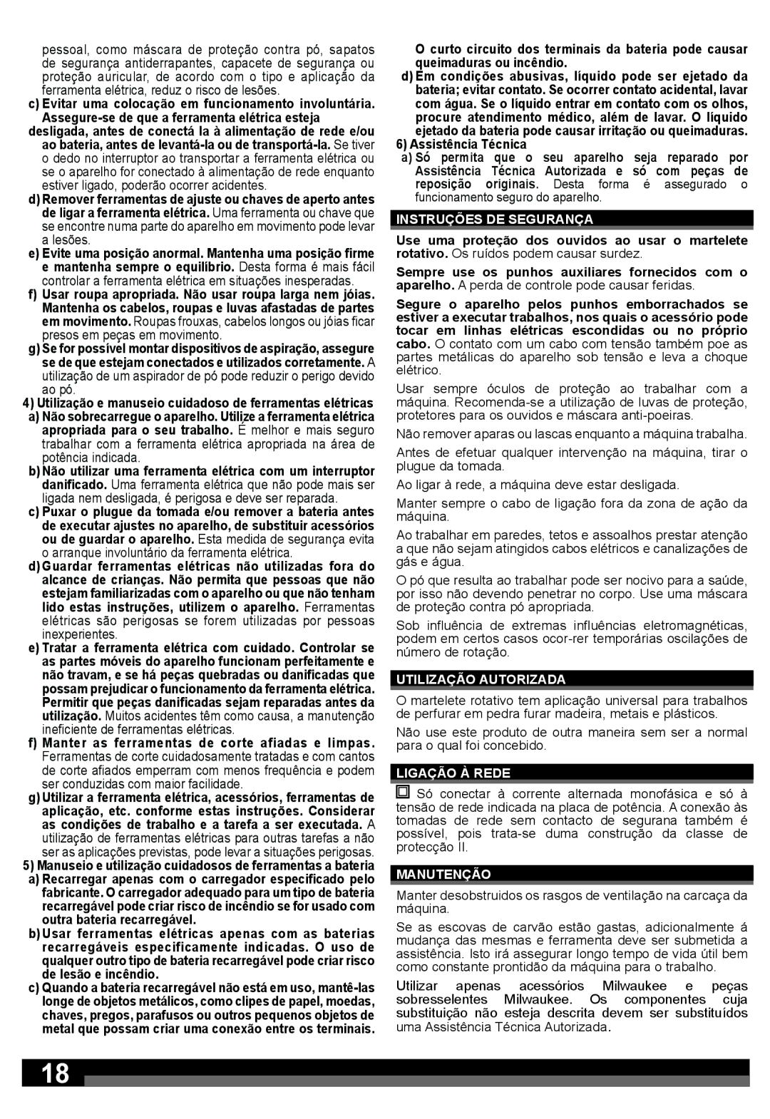 Milwaukee 5263-59A, 5263-59B manual Instruções DE Segurança, Utilização Autorizada, Ligação À Rede, Manutenção 