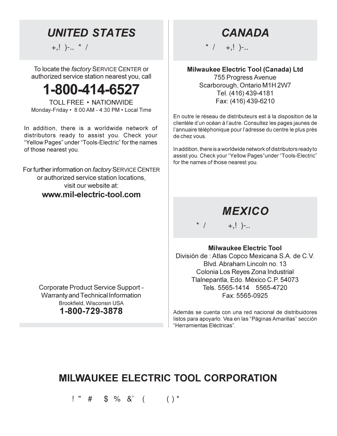 Milwaukee 5303-20 manual United States 