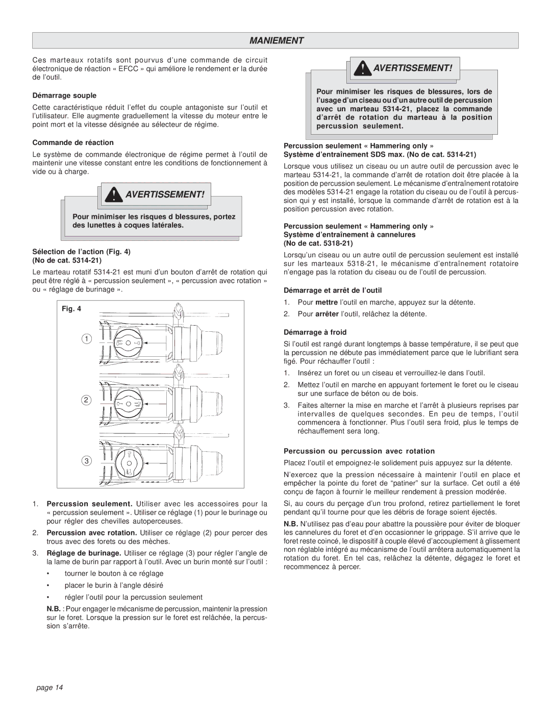 Milwaukee 5314-21 manual Maniement 