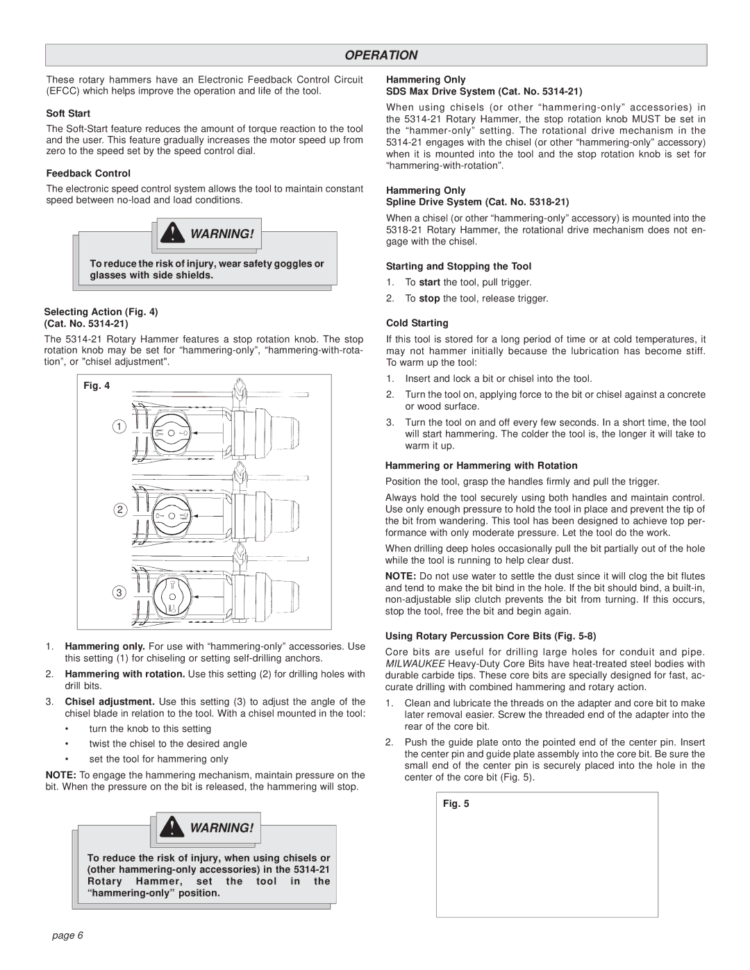 Milwaukee 5314-21 manual Operation 