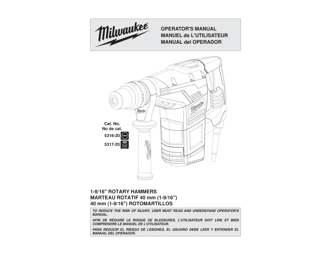 Milwaukee 5317-20, 5316-20 manual Operators Manual 