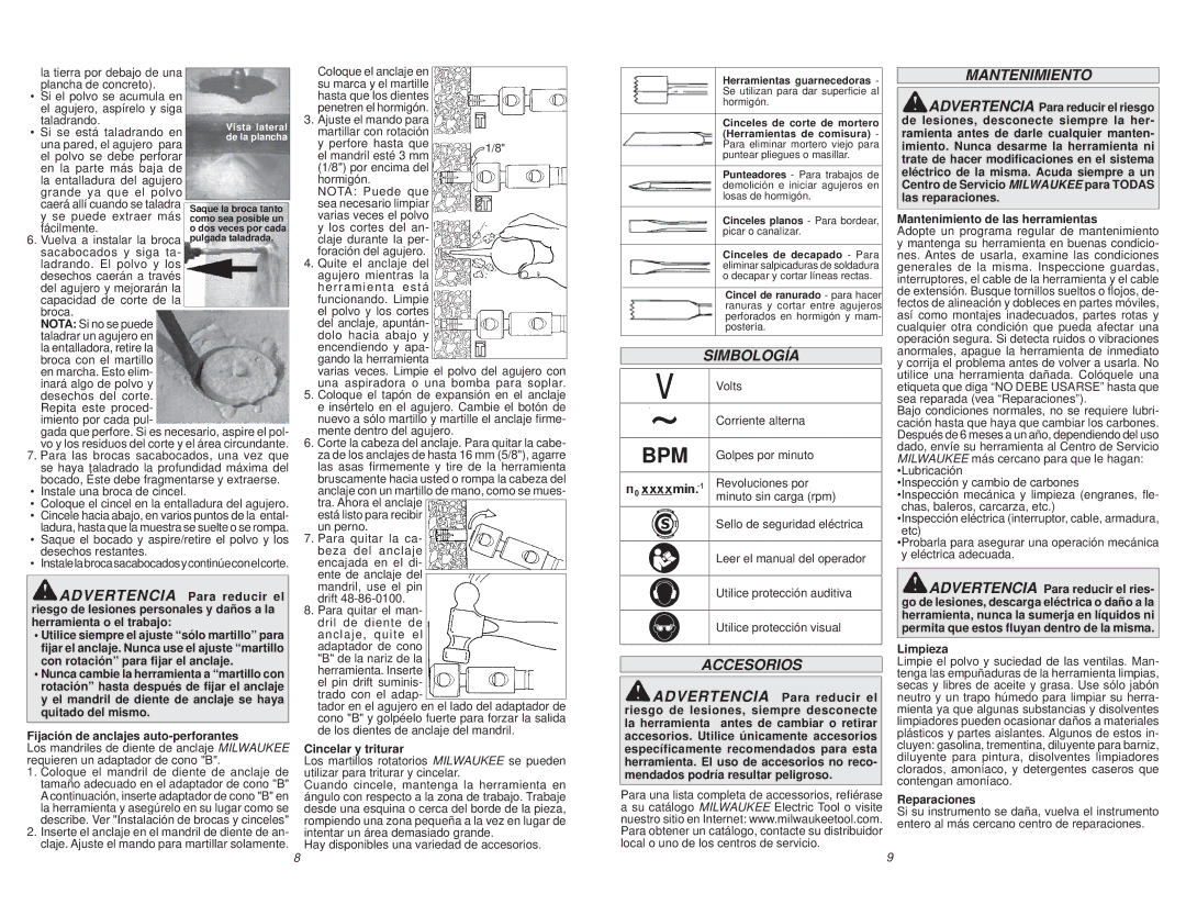 Milwaukee 5317-59A manual Simbología, Accesorios 