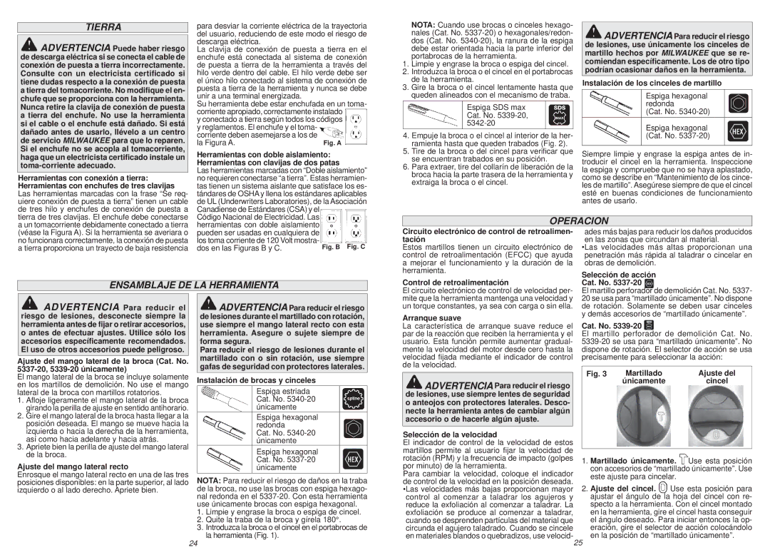 Milwaukee 5340-20, 5342-20, 5342-21, 5340-21, 5337-21, 5339-21, 5339-20, 5337-20 Tierra, Operacion, Ensamblaje DE LA Herramienta 