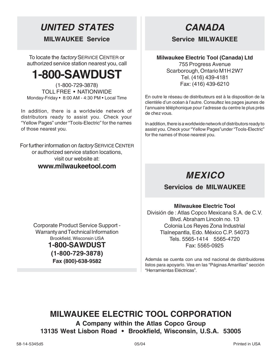 Milwaukee 5346-21, 5345-21, 5346-28 manual Sawdust 