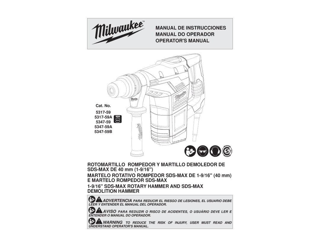 Milwaukee 5317-59A, 5347-59B, 5347-59A manual Manual DE Instrucciones Manual do Operador Operators Manual 