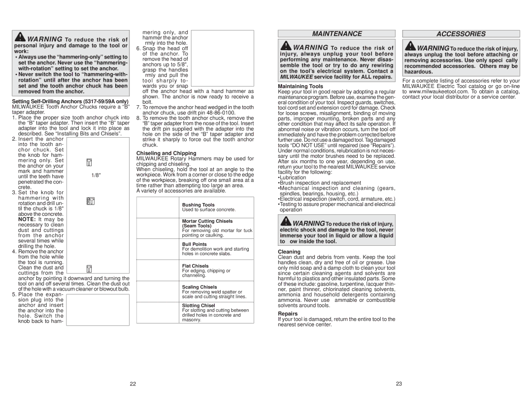 Milwaukee 5347-59B, 5317-59A, 5347-59A manual Maintenance, Accessories 