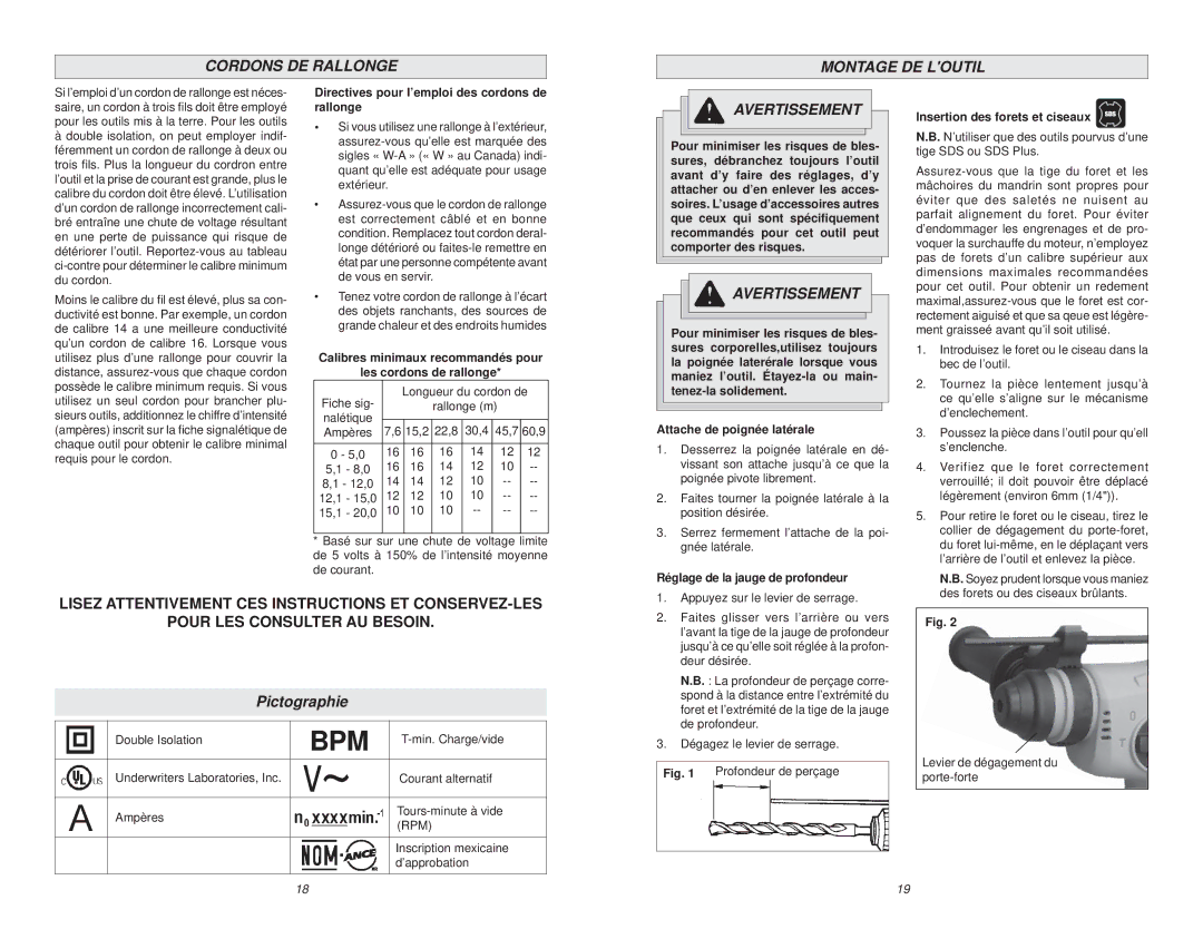 Milwaukee 5363-21 manual Cordons DE Rallonge Montage DE Loutil, Pictographie 