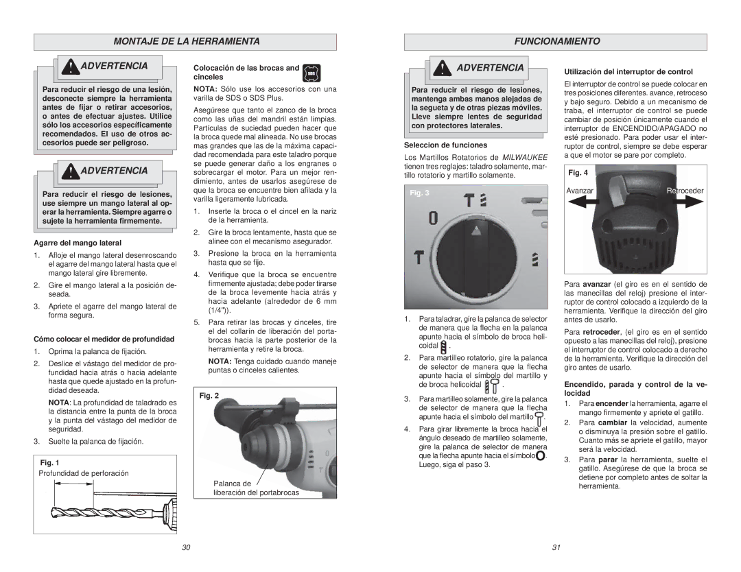 Milwaukee 5363-21 manual Montaje DE LA Herramienta Funcionamiento Advertencia 