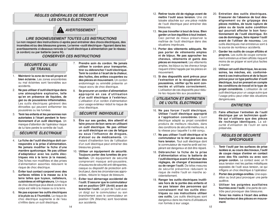 Milwaukee 5363-21 Conserver CES Instructions, Sécurité DU Lieu DE Travail, Sécurité Électrique, Sécurité Individuelle 