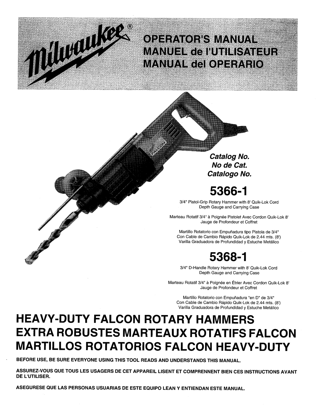 Milwaukee 5368-1, 5366-1 manual 