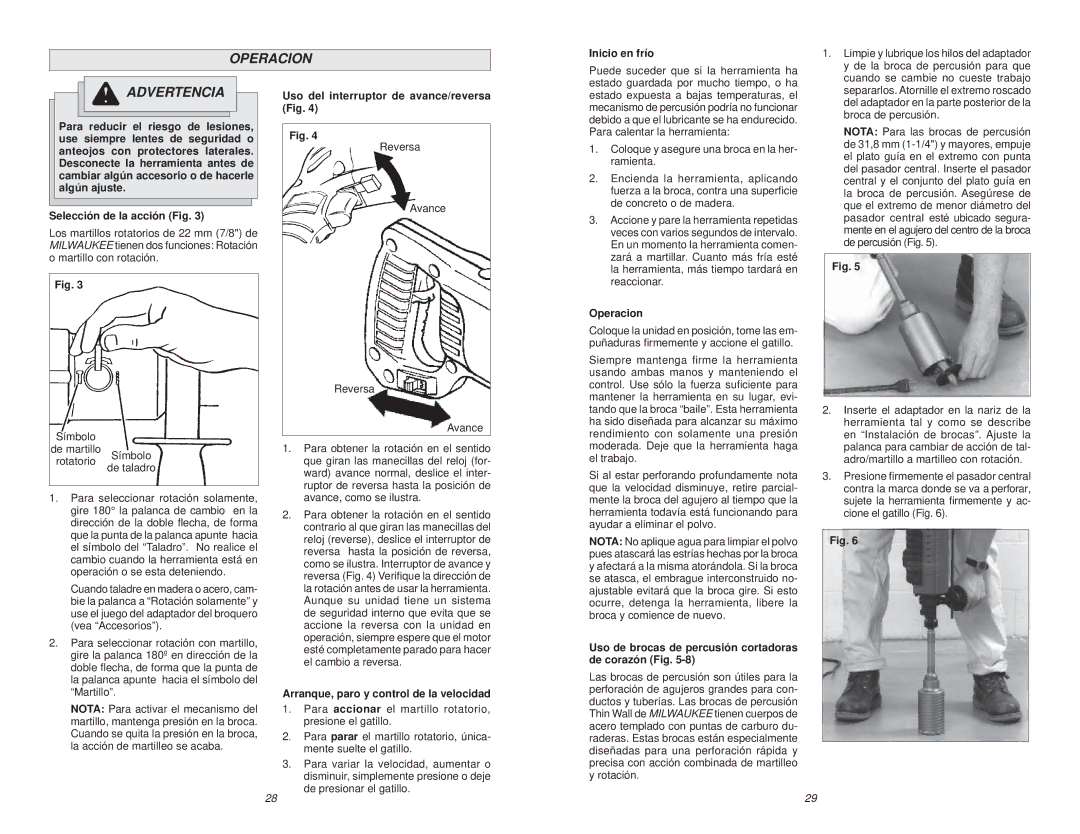 Milwaukee 5368-21, 5366-21, 5368-22 manual Operacion 