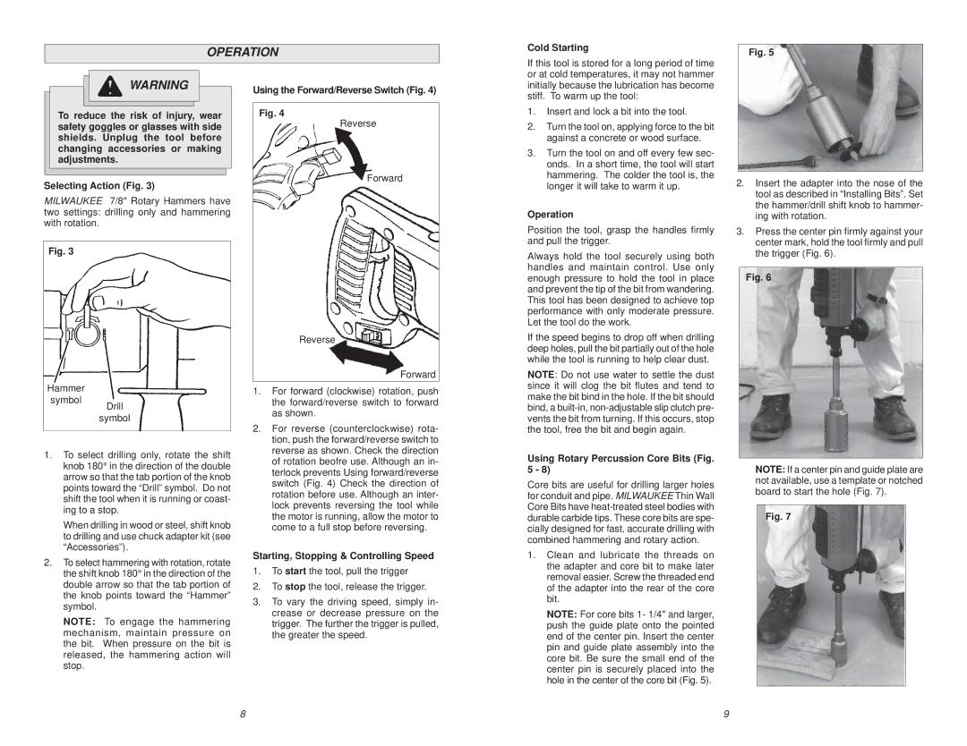 Milwaukee 5368-22, 5368-21, 5366-21 manual Operation 