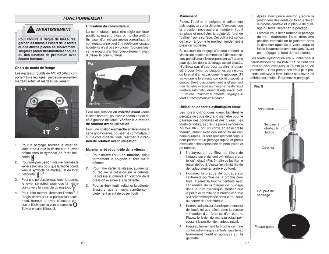 Milwaukee 5369-21 manual Fonctionnement 