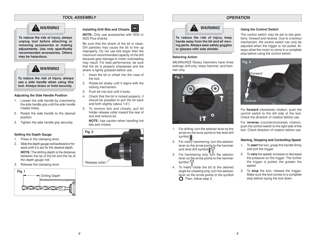 Milwaukee 5369-21 manual Tool Assembly Operation 