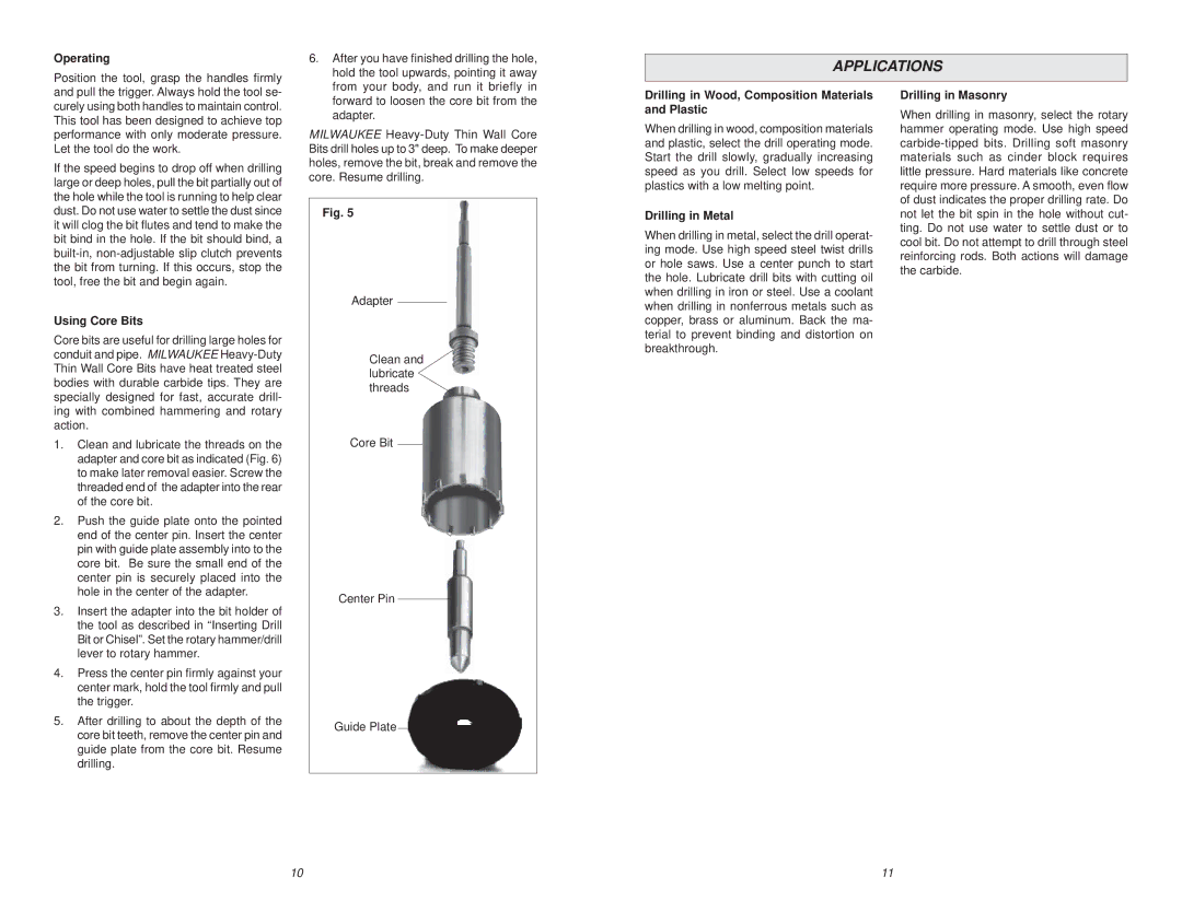 Milwaukee 5369-21 manual Applications 