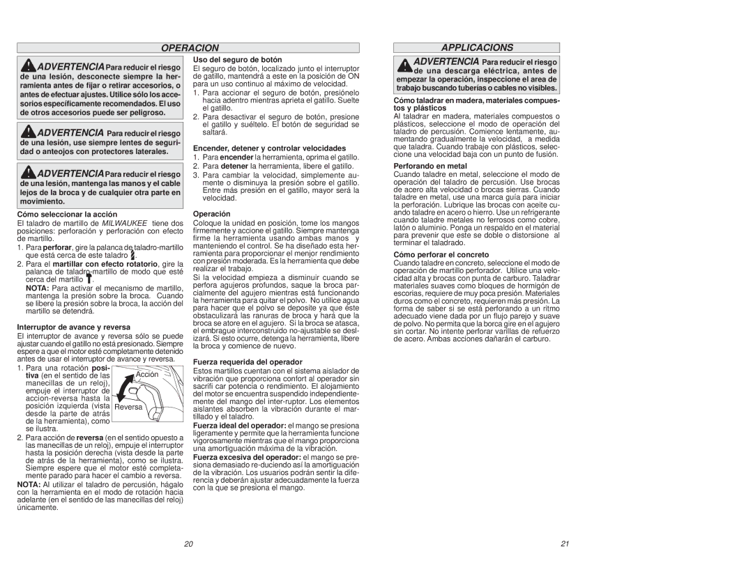 Milwaukee 5375-20 manual Operacion Applicacions 