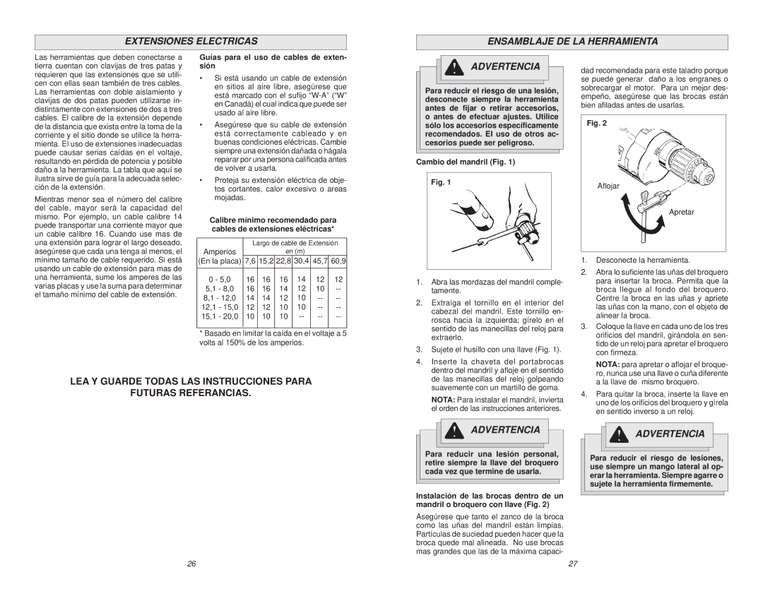 Milwaukee 5378-20, 5378-21 Extensiones Electricas Ensamblaje DE LA Herramienta, Guías para el uso de cables de exten- sión 