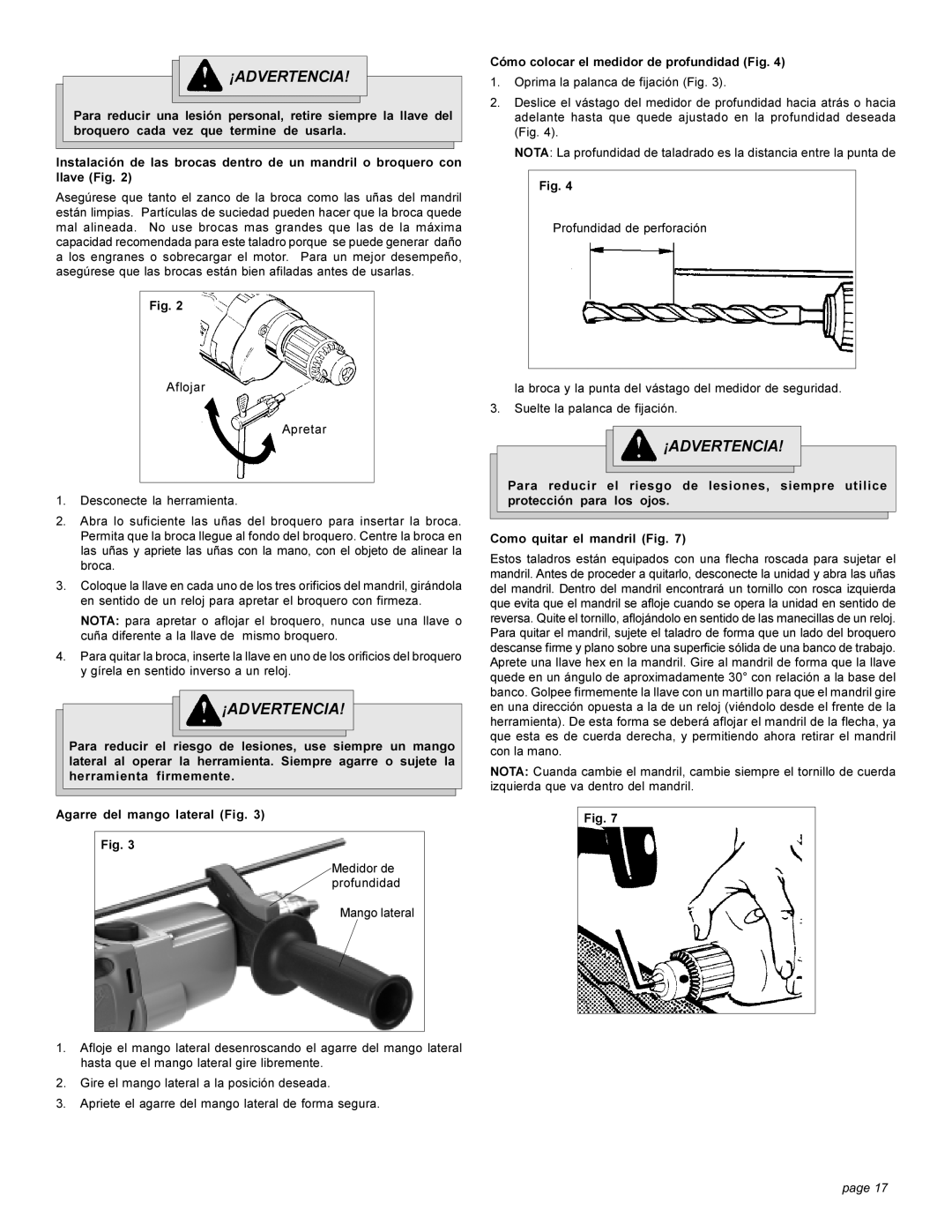 Milwaukee 5381-20 manual Cómo colocar el medidor de profundidad Fig 