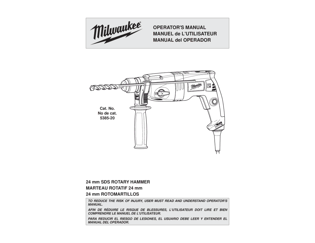 Milwaukee 5385-20 manual Operators Manual 