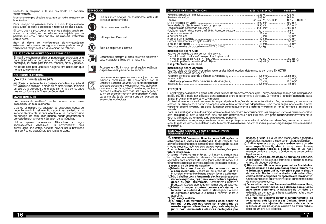 Milwaukee 5386-59A, 5386-59B manual Aplicación DE Acuerdo a LA Finalidad, Conexión Eléctrica, Mantenimiento, Símbolos 