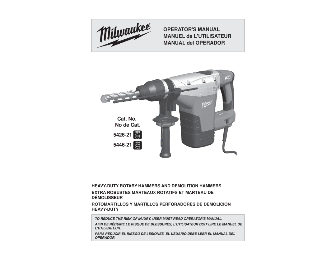 Milwaukee 5426-21, 5446-21 manual Operators Manual 