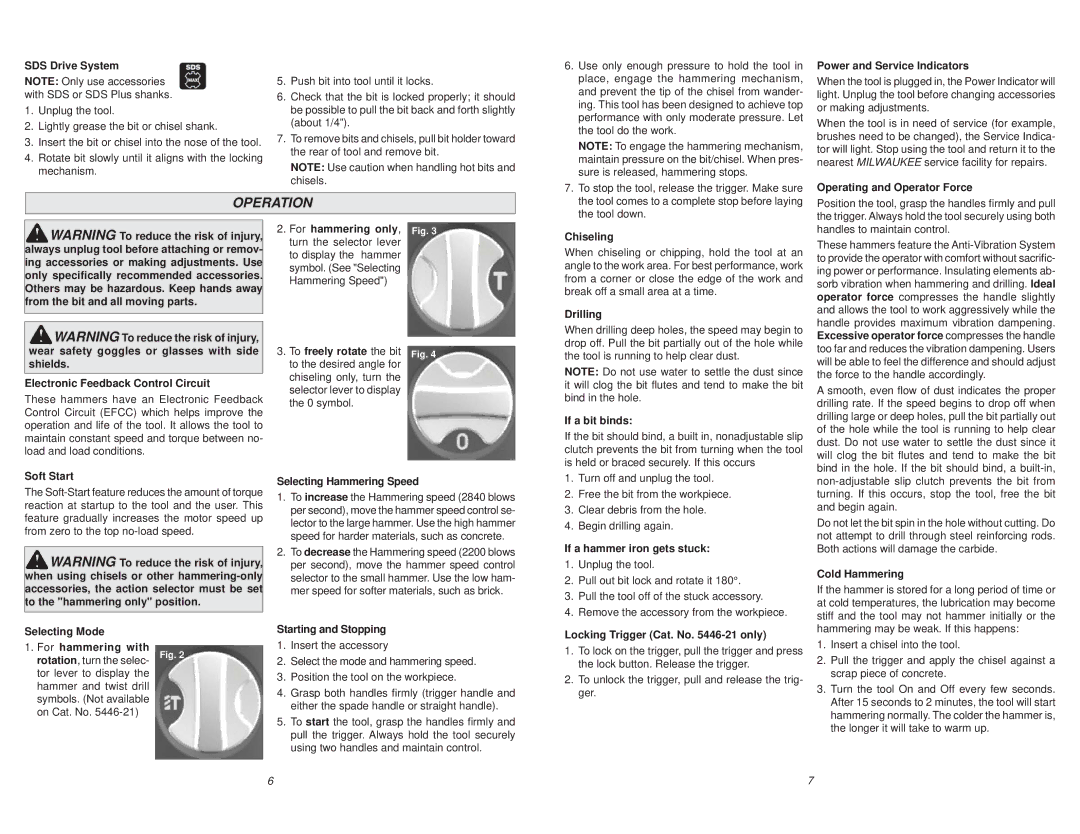 Milwaukee 5446-21, 5426-21 manual Operation 