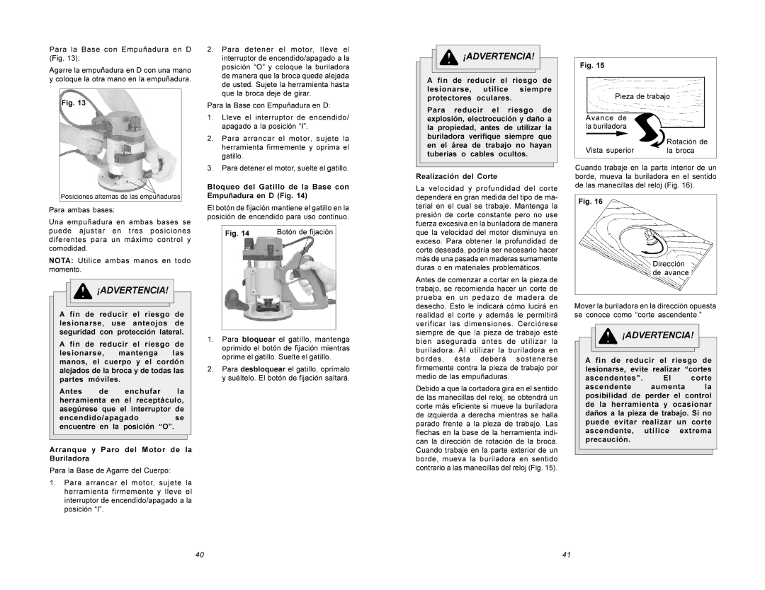 Milwaukee 5615 manual Para la Base con Empuñadura en D Fig, Bloqueo del Gatillo de la Base con Empuñadura en D Fig 