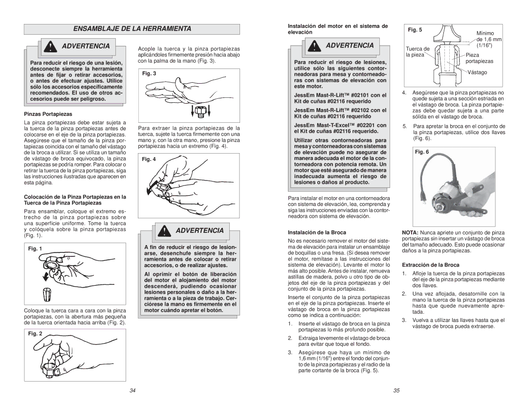 Milwaukee 5626-68 manual Ensamblaje DE LA Herramienta, Instalación del motor en el sistema de elevación Mínimo 