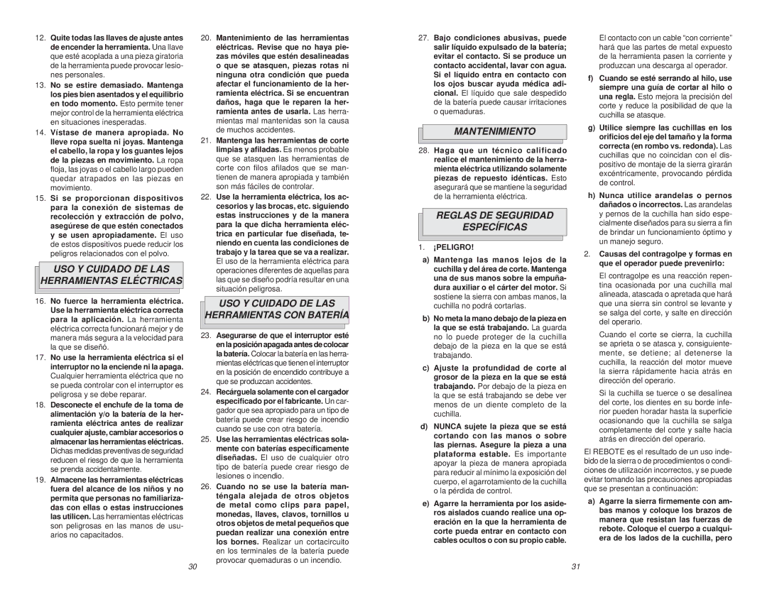 Milwaukee 58-14-1025 manual USO Y Cuidado DE LAS Herramientas Eléctricas, Mantenimiento, Reglas DE Seguridad Específicas 