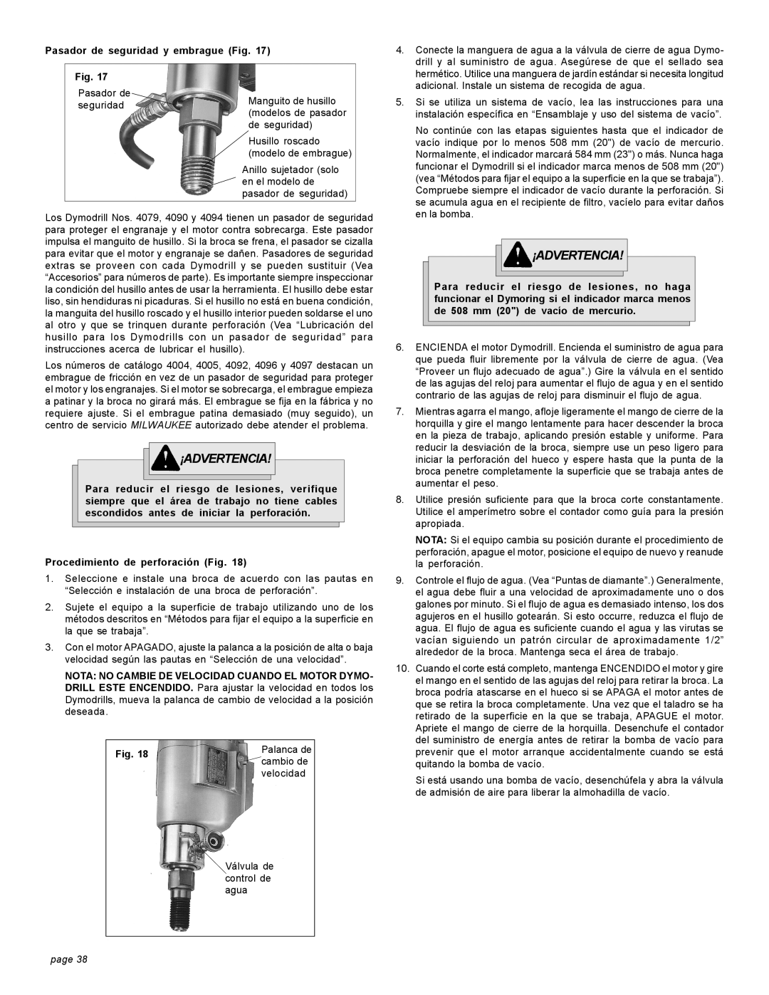 Milwaukee 4130, 58-14-3005d9, 4125, 4092-20 15A, 4120, 4094 20A, 4090 15A, 4097-20 15A, 4115 Pasador de seguridad y embrague Fig 