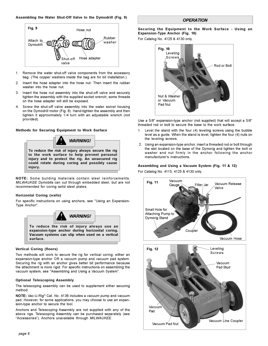 Milwaukee 4079 20A, 58-14-3005d9, 4125, 4120 Operation, Assembling and Using a Vacuum System, Optional Telescoping Assembly 